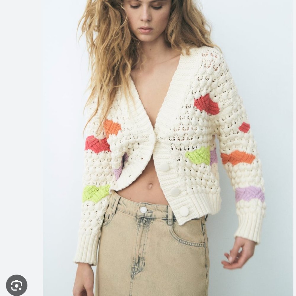 ZARA COLORBLOCKED CHUNKY KNIT CARDIGAN MULTICOLOR